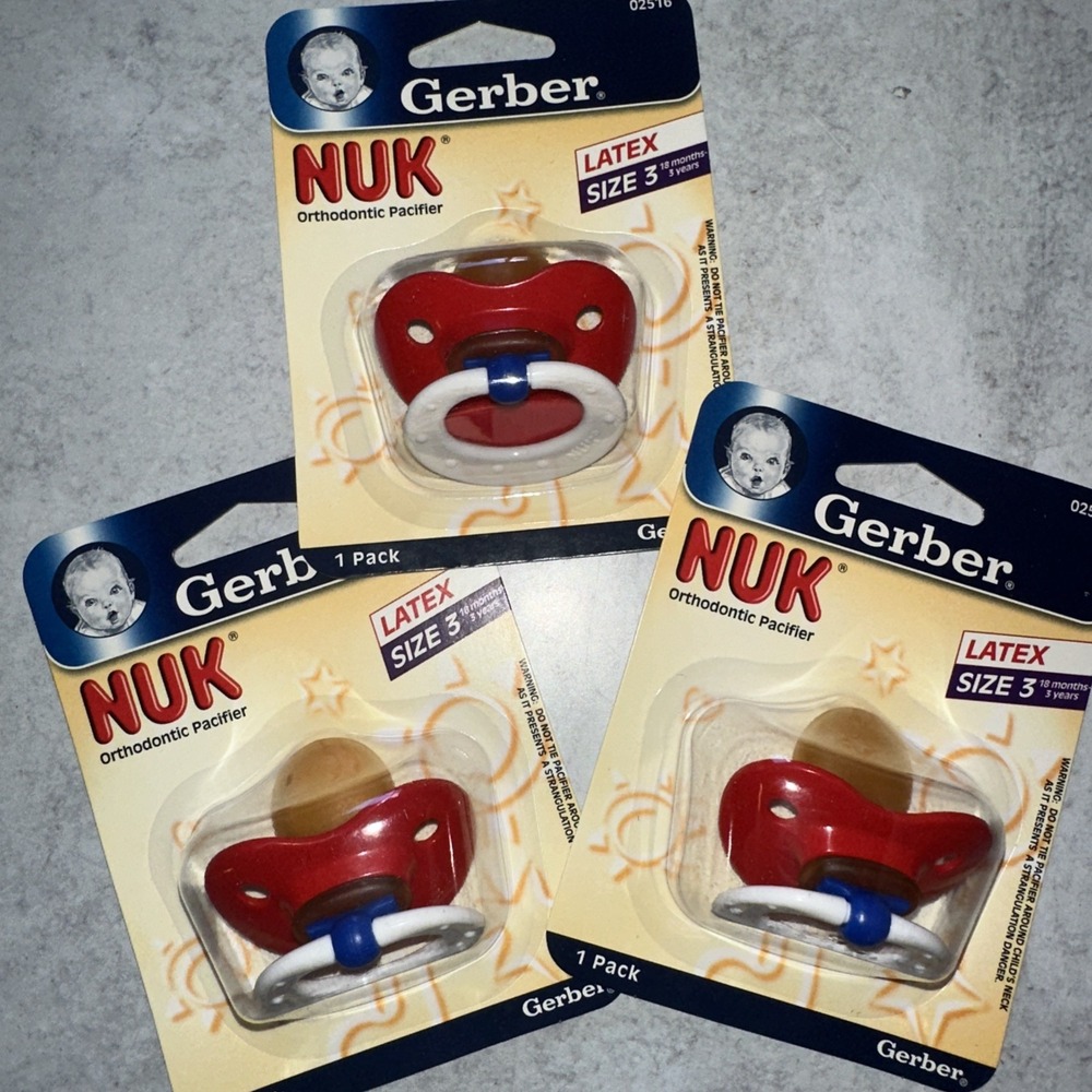 Gerber NUK Orthodontic Pacifiers Size 3 Toddler 18M+  3 Pack Rubber Latex Red